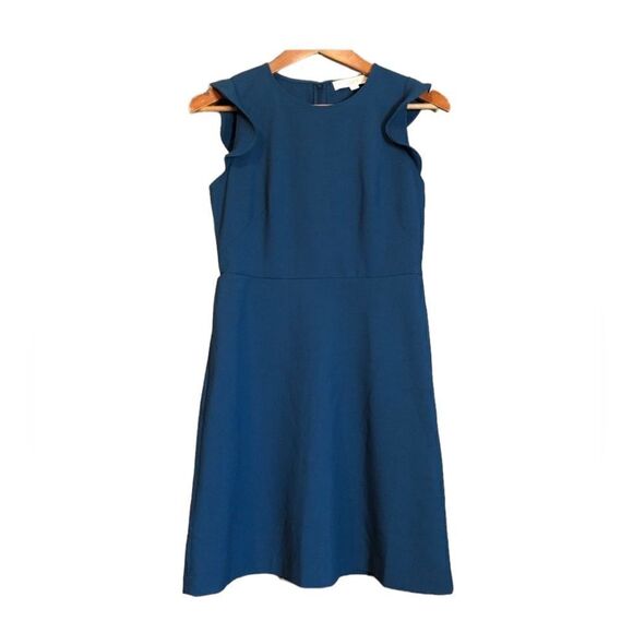 NWT! Loft blue ruffle sleeve dress. size 2 petite - Picture 1 of 10